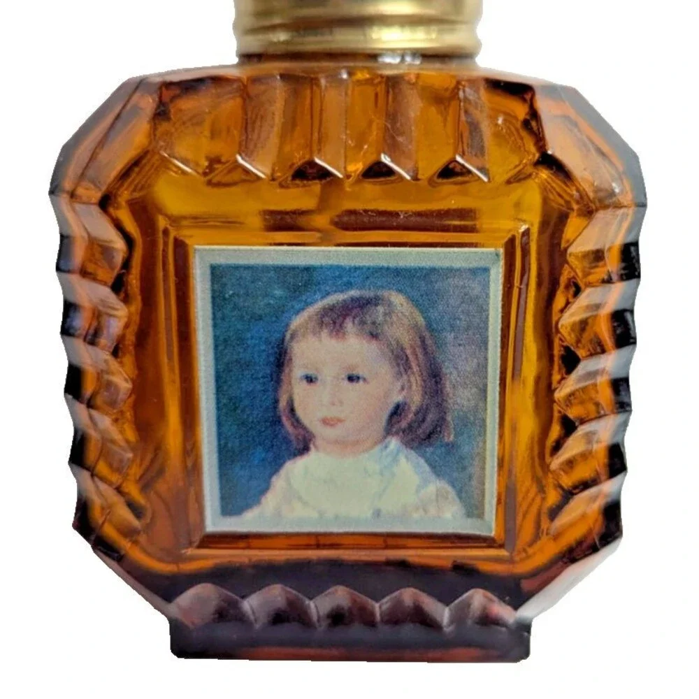 Victorian Style Amber Glass Children Portrait Wick Metal Top Holder VTG 1960s